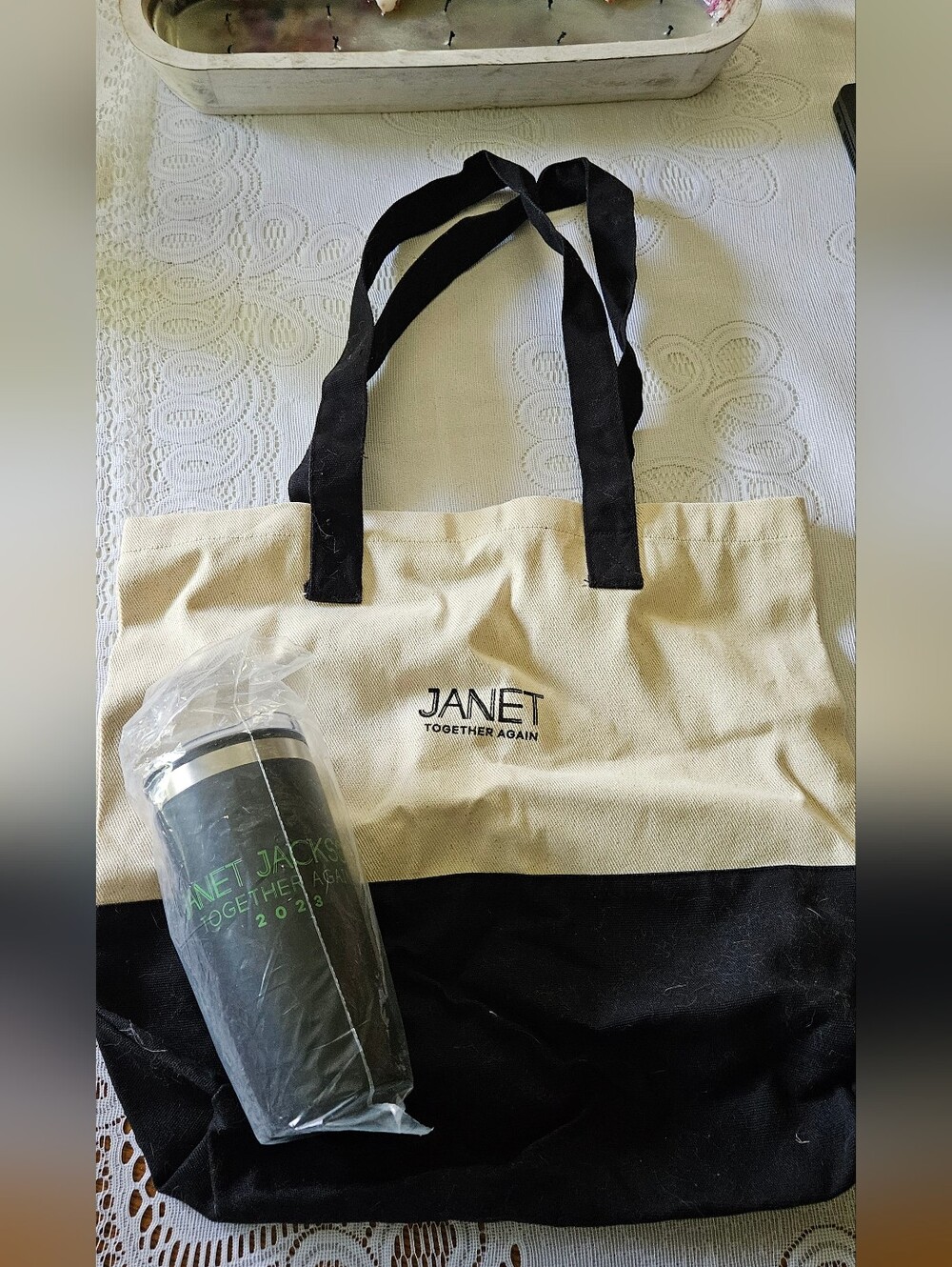 JANET Together Again Two-Tone Canvas Tote with Travel Tumbler